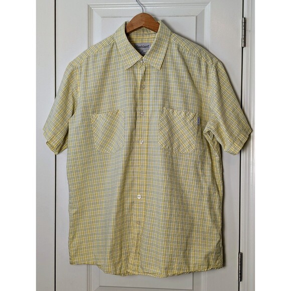 Carhartt Men's Button Up Shirt Yellow Plaid Relaxed Short Sleeve Preppy Size XL - Picture 1 of 8